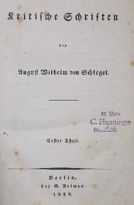 Bild Nr.1: 139-1154 Schlegel,A.W.v.: (Literatur und illustrierte Bücher bis 19.Jahrhundert)