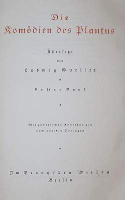 Bild Nr.1: 139-1396 Plautus.: (Literatur und illustrierte Bücher 20.Jahrhundert - Alte Literatur in modernen Ausgaben)