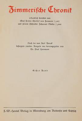 Bild Nr.1: 139-1926 Zimmerische Chronik.: (Deutschland, Baden-Württemberg)