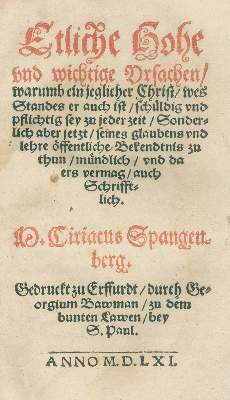 Bild Nr.1: 139-256 Spangenberg,C.: (Alte Drucke, Handschriften und Theologie)