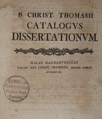 Bild Nr.1: 139-273 Thomasius,C.: (Alte Drucke, Handschriften und Theologie)