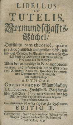 Bild Nr.1: 139-392 Blumblacher,C.: (Juridica und Kriminologie, Vormundschaft)