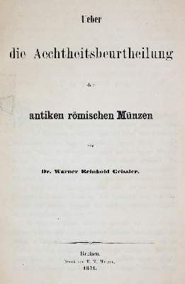 Bild Nr.1: 139-494 Geissler,W.R.: (Numismatik u. Siegelkunde, Medaillen)