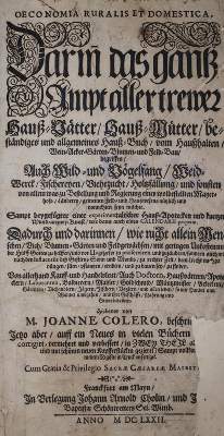 Bild Nr.1: 139-607 Colerus,J.: (Küche und Haushalt, Hausväterliteratur)