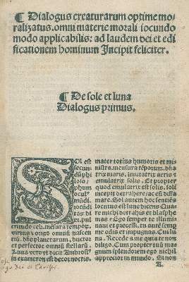 Bild Nr.1: 139-65 Dialogus creaturarum optime moralizatus: (Alte Drucke, Handschriften und Theologie)