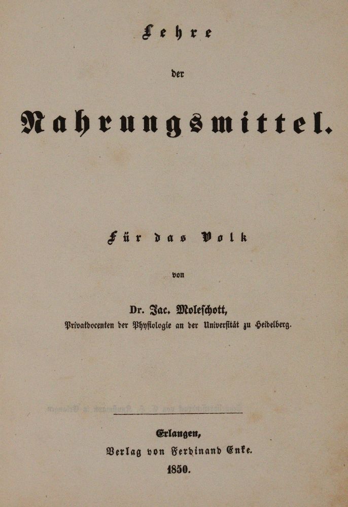 Große Abbildung Nr.1: 140-1060 Moleschott,J.: (Küche und Haushalt, Nahrungs- und Genussmittellehre)