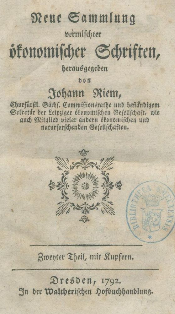 Große Abbildung Nr.1: 140-1073 Neue Sammlung vermischter ökonomischer Schriften.: (Land- und Forstwirtschaft, Landwirtschaft)