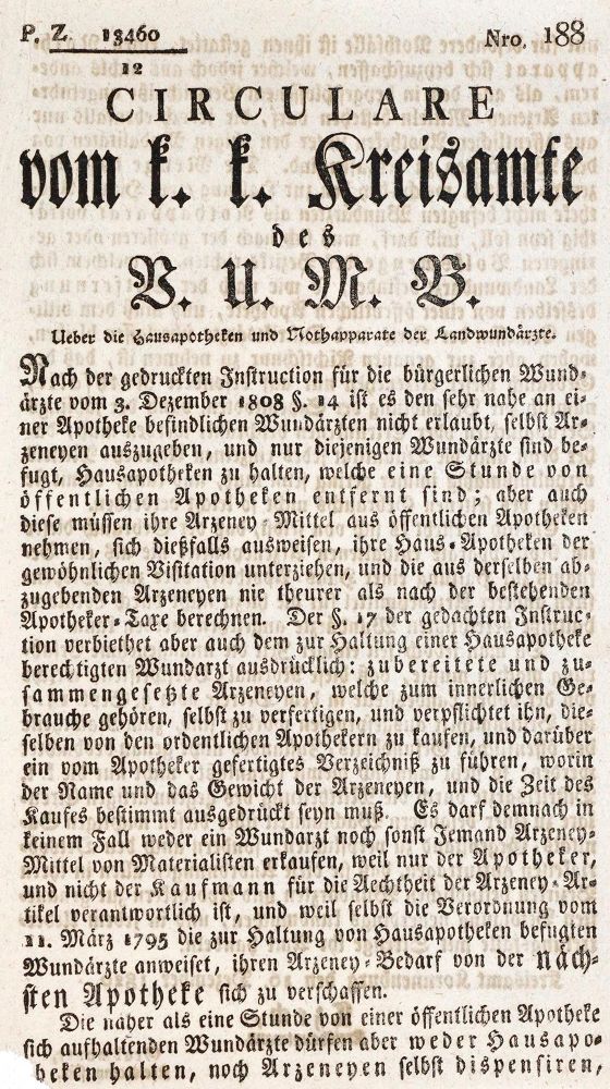 Große Abbildung Nr.1: 140-1197 Circulare: (Einblattdrucke u. Flugschriften, Medizin)