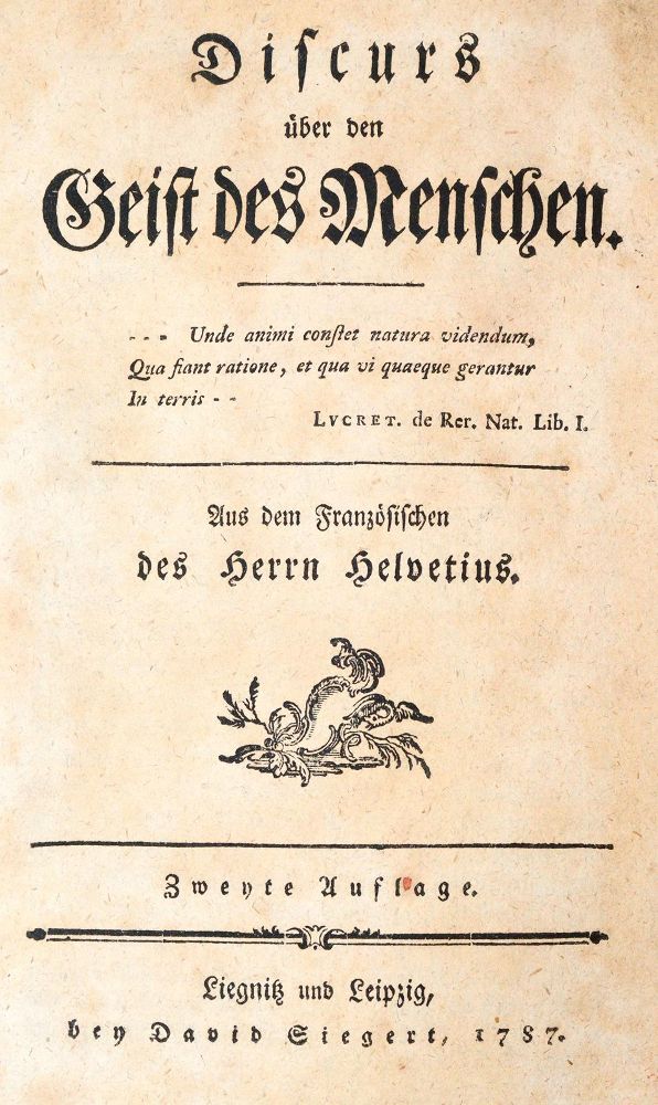 Große Abbildung Nr.1: 140-1438 Helvetius,(C.A.).: (Literatur und illustrierte Bücher bis 19.Jahrhundert)