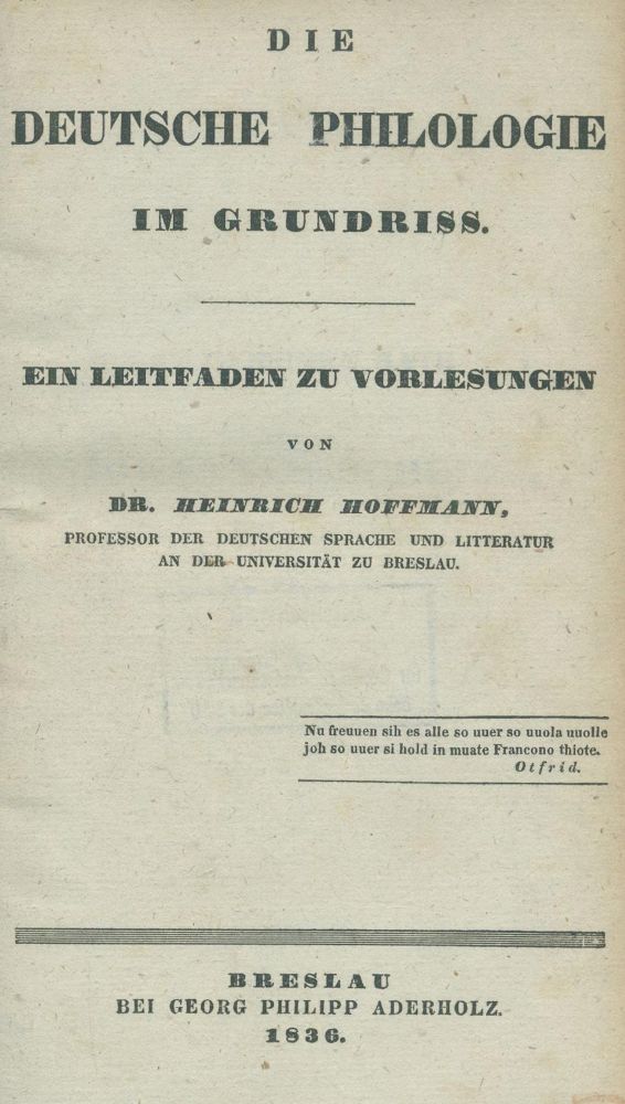 Große Abbildung Nr.1: 140-1442 Hoffmann (von Fallersleben),A.H.: (Literatur und illustrierte Bücher bis 19.Jahrhundert)