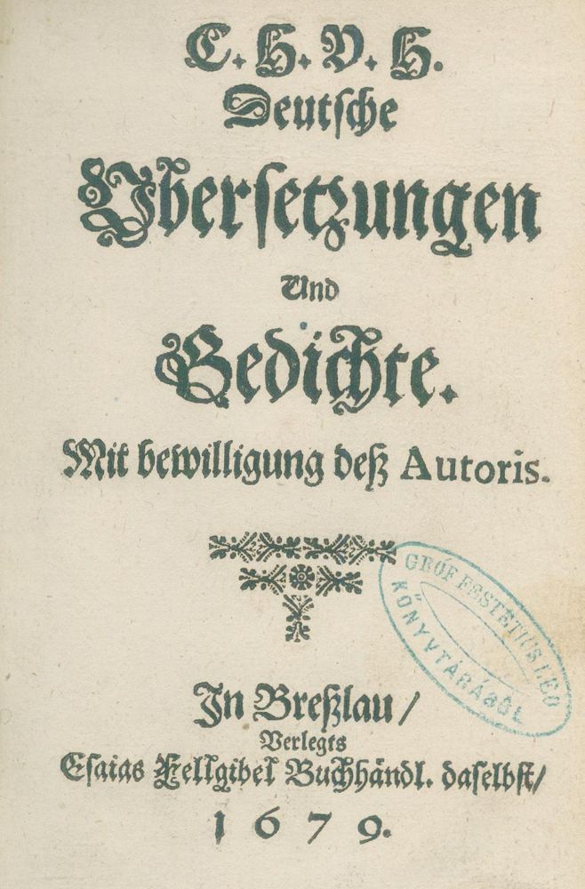 Große Abbildung Nr.1: 140-1443 (Hofmann v. Hofmannswaldau,C).: (Literatur und illustrierte Bücher bis 19.Jahrhundert)