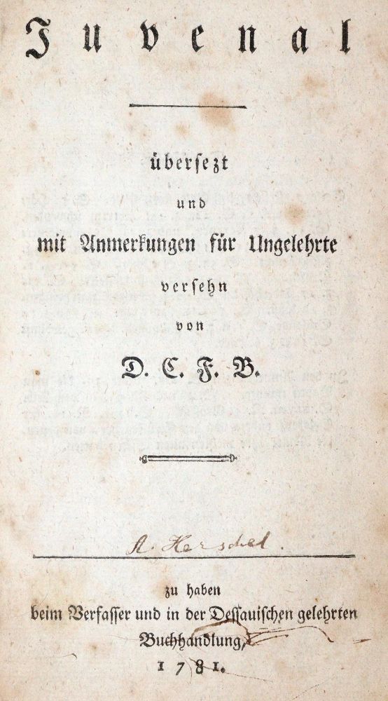 Große Abbildung Nr.1: 140-1458 Juvenalis,(D.J.).: (Literatur und illustrierte Bücher bis 19.Jahrhundert)