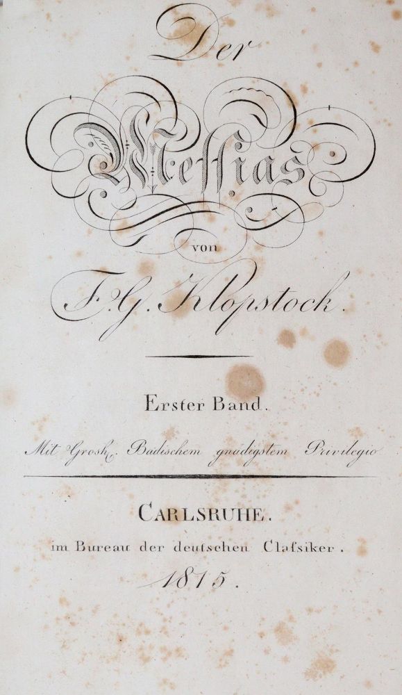 Große Abbildung Nr.1: 140-1467 Klopstock,F.G.: (Literatur und illustrierte Bücher bis 19.Jahrhundert)