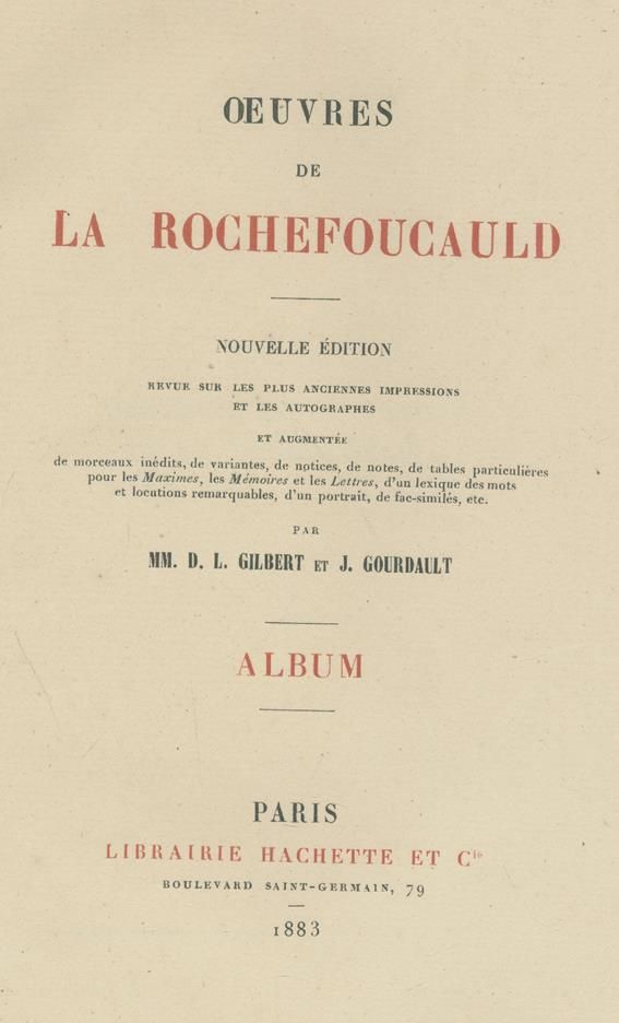 Große Abbildung Nr.1: 140-1472 La Rochefoucauld, F. de.: (Literatur und illustrierte Bücher bis 19.Jahrhundert)