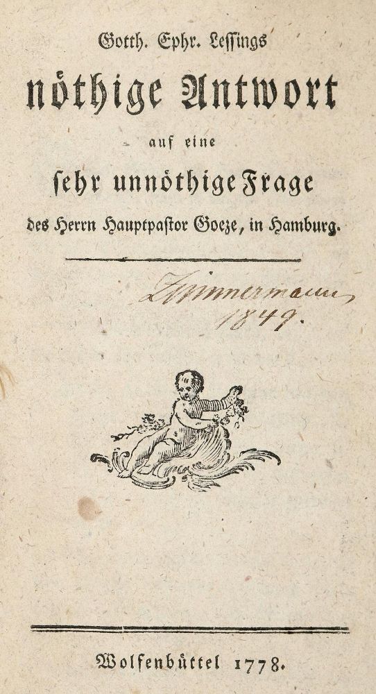Große Abbildung Nr.1: 140-1474 Lessing,G.E.: (Literatur und illustrierte Bücher bis 19.Jahrhundert)