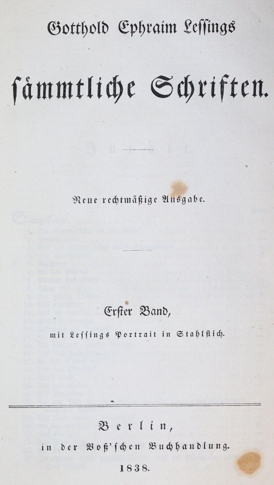 Große Abbildung Nr.1: 140-1476 Lessing,G.E.: (Literatur und illustrierte Bücher bis 19.Jahrhundert)