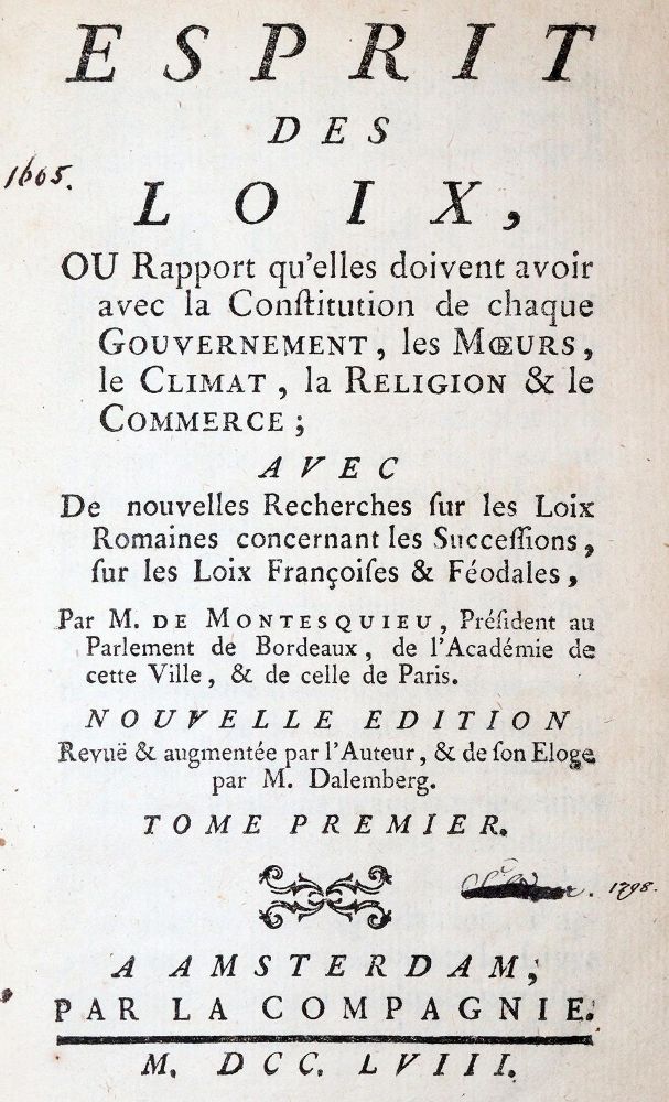 Große Abbildung Nr.1: 140-1488 Montesquieu,(C.de Secondat).: (Literatur und illustrierte Bücher bis 19.Jahrhundert)