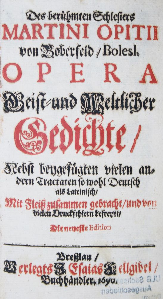 Große Abbildung Nr.2: 140-1495 Opitz,M.: (Literatur und illustrierte Bücher bis 19.Jahrhundert)