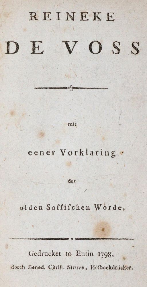 Große Abbildung Nr.1: 140-1508 Reineke de Voss: (Literatur und illustrierte Bücher bis 19.Jahrhundert)