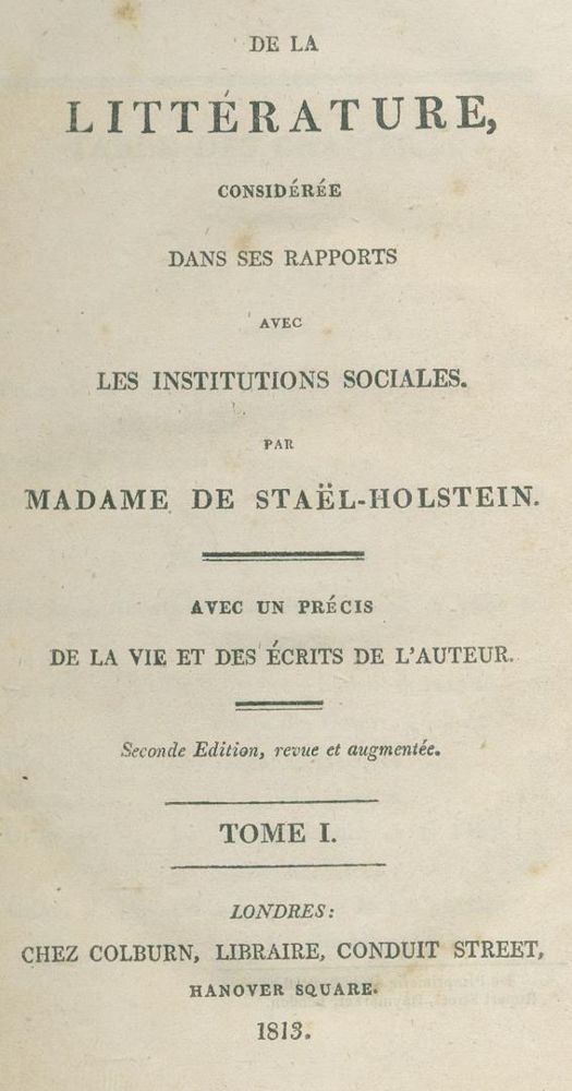 Große Abbildung Nr.1: 140-1531 Stael-Holstein,(A.L.G.de).: (Literatur und illustrierte Bücher bis 19.Jahrhundert)