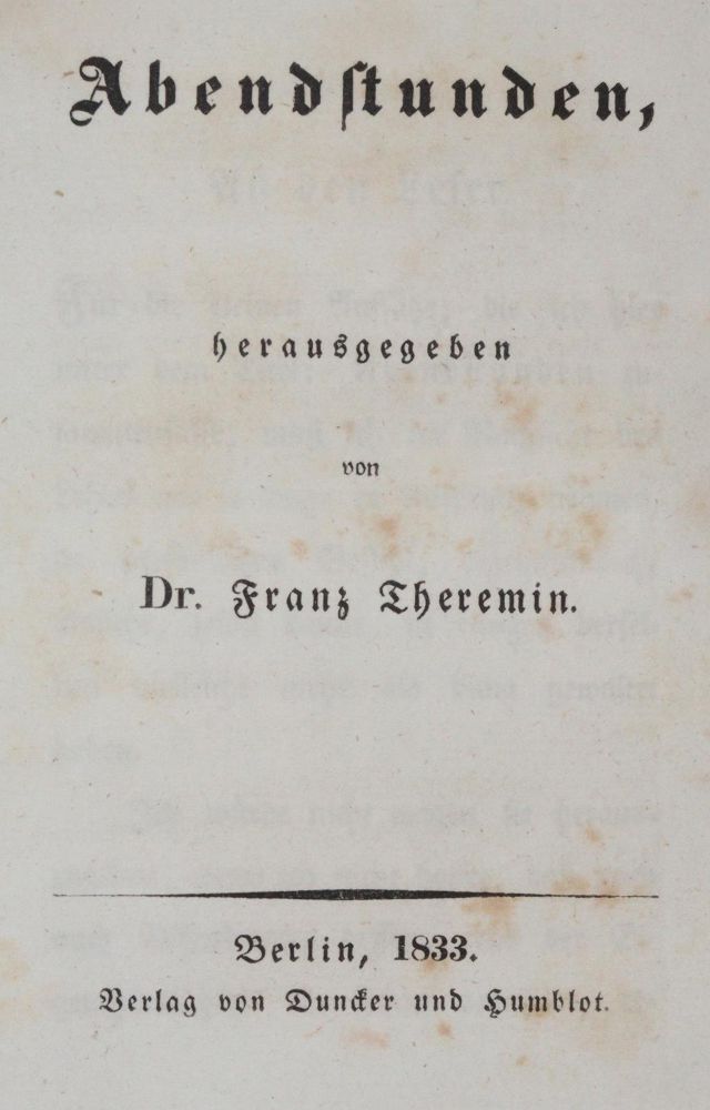 Große Abbildung Nr.1: 140-1538 Theremin,F.: (Literatur und illustrierte Bücher bis 19.Jahrhundert)