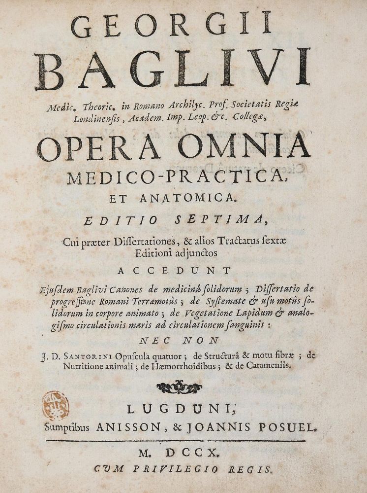 Große Abbildung Nr.1: 140-1782 Baglivi,G.: (Medizin)