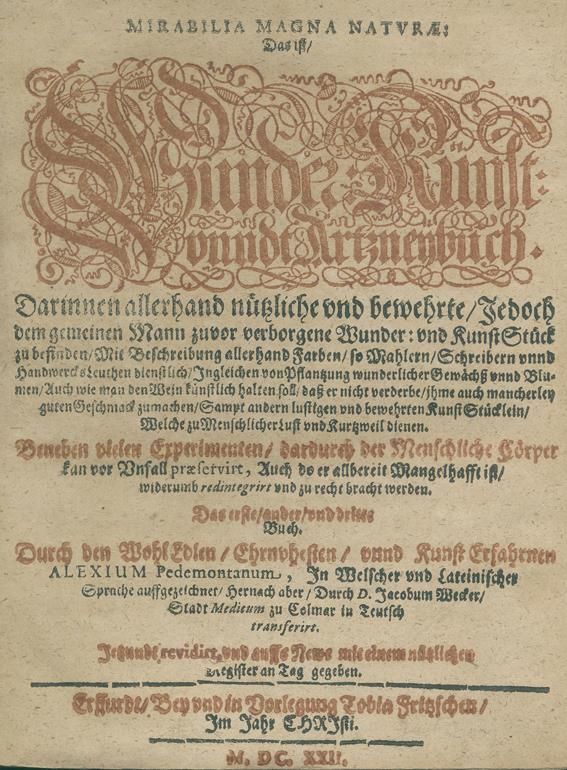 Große Abbildung Nr.1: 140-1857 (Ruscelli,G. Pseud.:) Alexius,P.: (Medizin)
