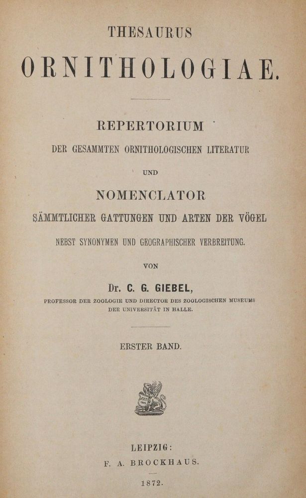 Große Abbildung Nr.1: 140-1931 Giebel,C.G.: (Zoologie, Vögel)