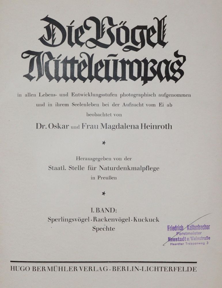 Große Abbildung Nr.1: 140-1933 Heinroth,O. u. M.: (Zoologie, Vögel)