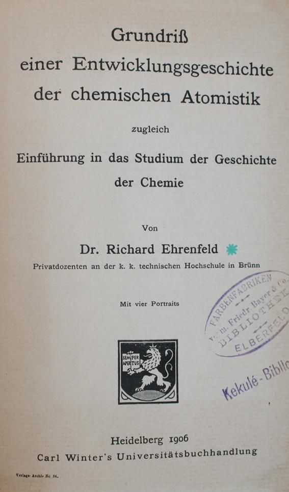 Große Abbildung Nr.1: 140-1974 Ehrenfeld,R.: (Verschiedene Gebiete - Varia, Chemie)