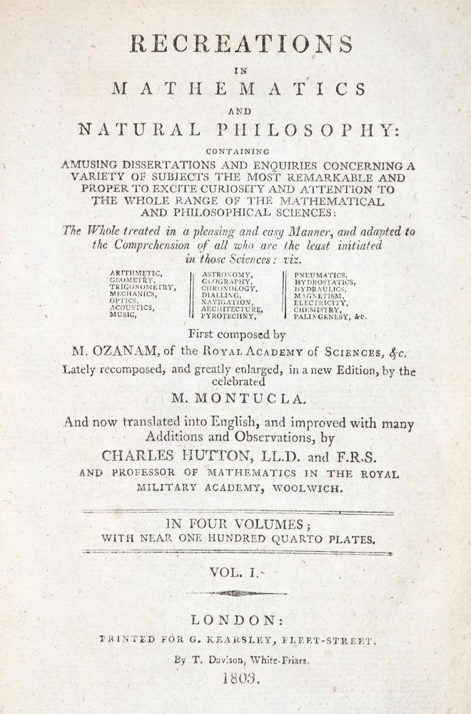 Große Abbildung Nr.1: 140-2026 Ozanam,J.: (Verschiedene Gebiete - Varia, Mathematik)