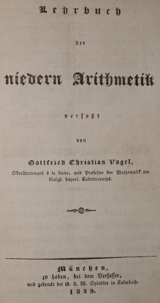 Große Abbildung Nr.1: 140-2030 Vogel,G.C.: (Verschiedene Gebiete - Varia, Mathematik)