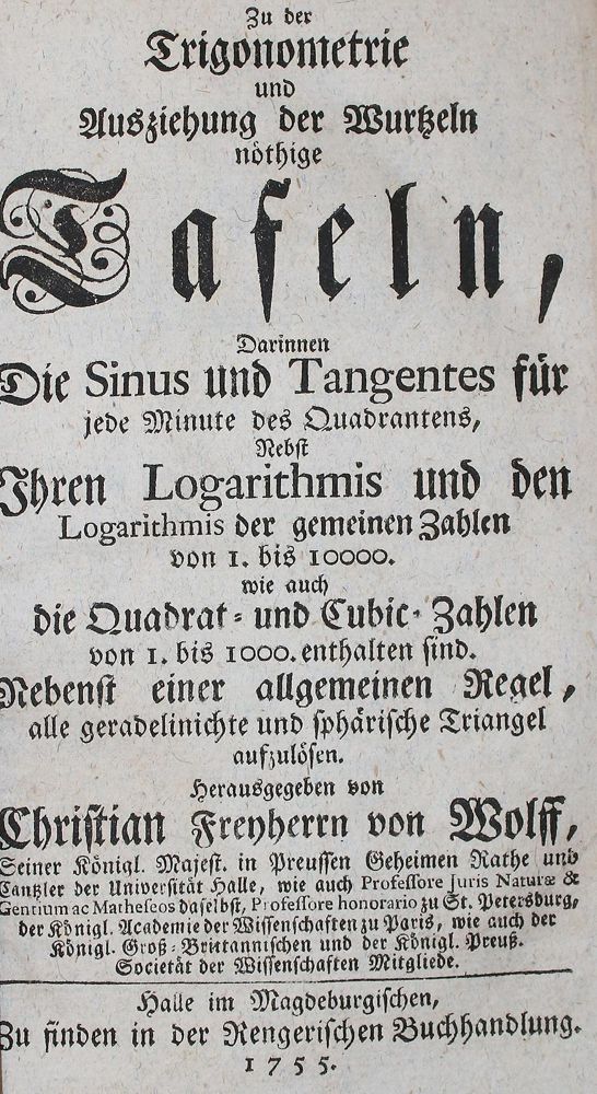 Große Abbildung Nr.1: 140-2032 Wolff,C.v.: (Verschiedene Gebiete - Varia, Mathematik)