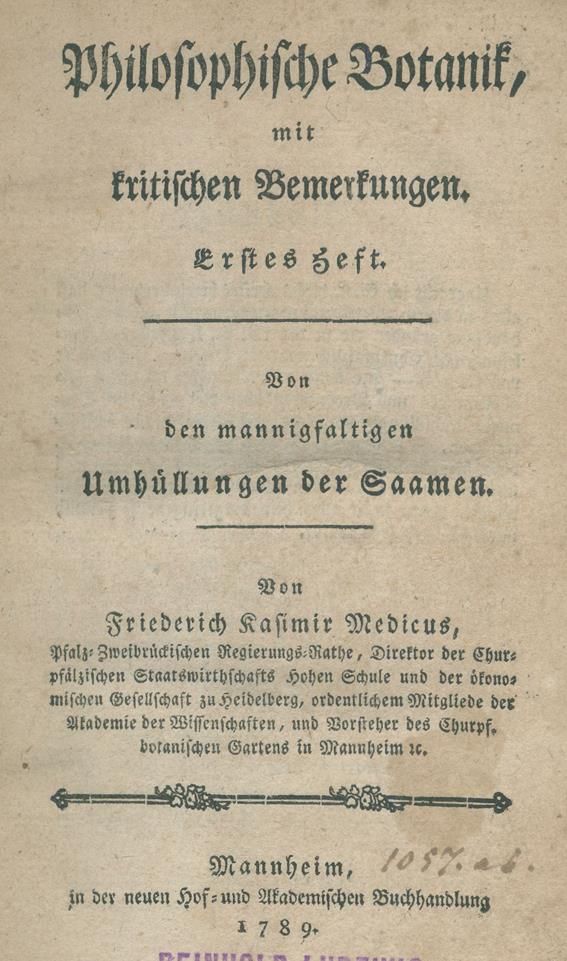 Große Abbildung Nr.1: 140-2034 Medicus,F.C.: (Verschiedene Gebiete - Varia)