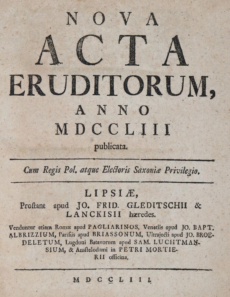 Große Abbildung Nr.1: 140-2040 Nova acta eruditorum.: (Verschiedene Gebiete - Varia)