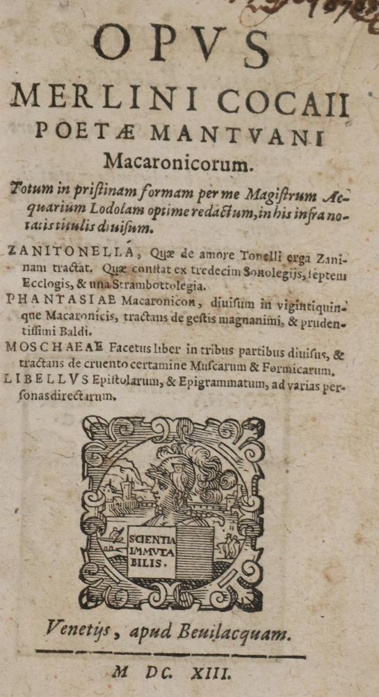Große Abbildung Nr.1: 140-224 Folengo,T. (Ps. Cocaius Merlin).: (Alte Drucke, Handschriften und Theologie)