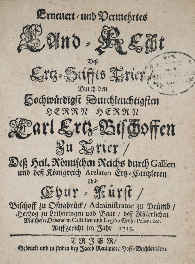 Große Abbildung Nr.1: 140-2405 Erneuert und Vermehrtes Land-Recht: (Deutschland, Trier)