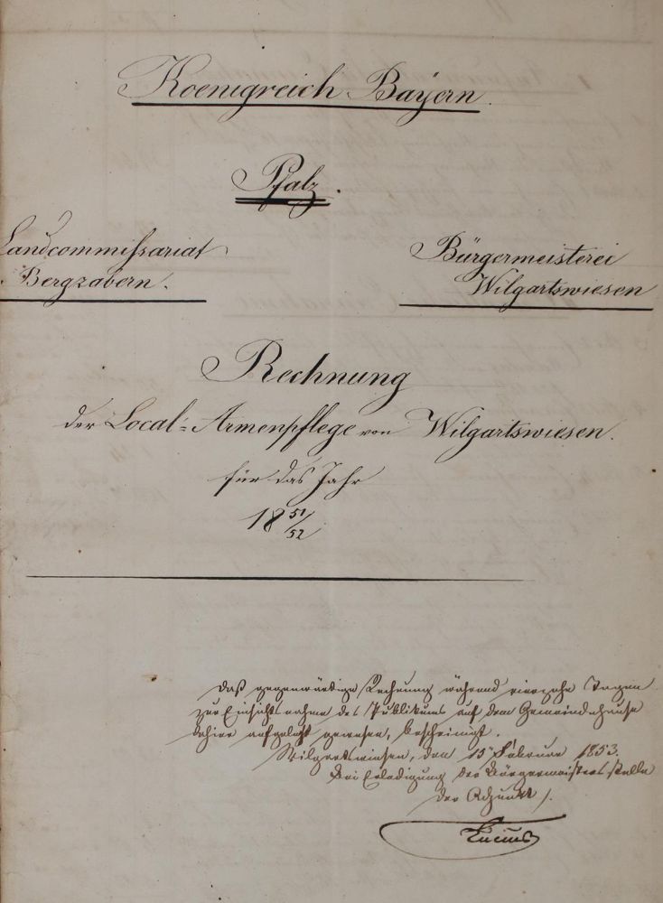 Große Abbildung Nr.1: 140-2416 Rechnung der Local-Armenpflege: (Deutschland, Wilgartswiesen, Armenpflege)