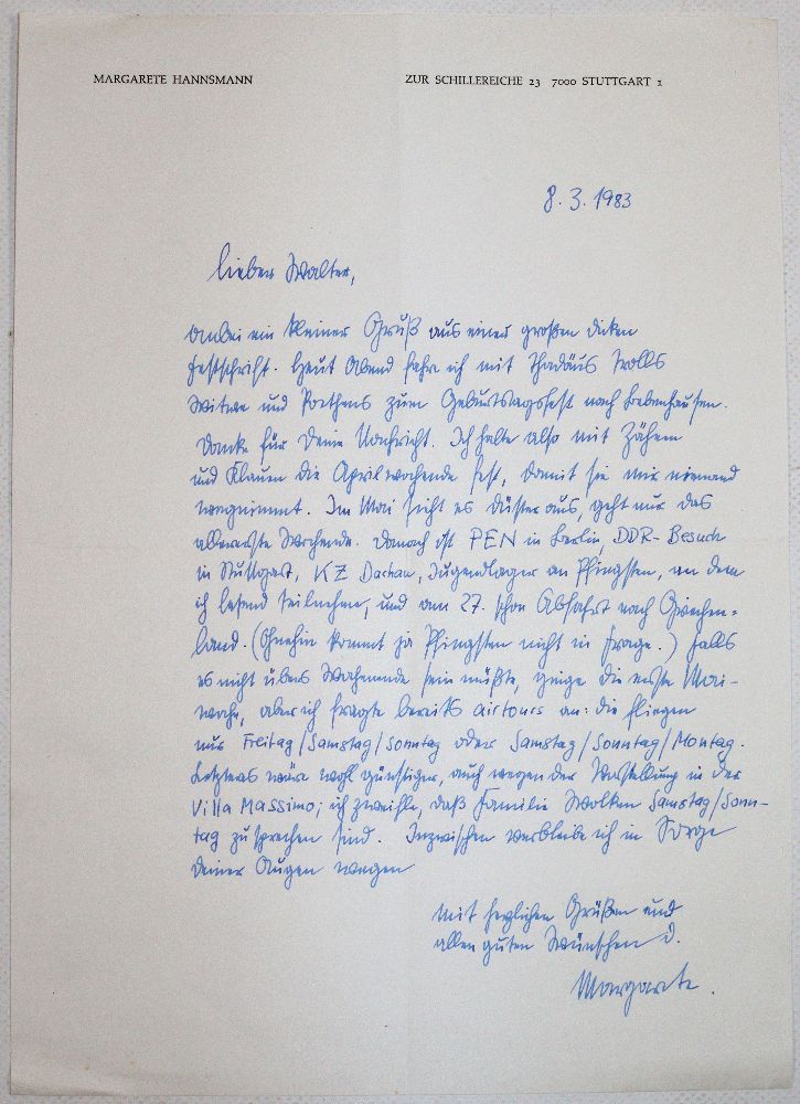 Große Abbildung Nr.1: 140-2690 Hannsmann, Margarete,: (Autographen)