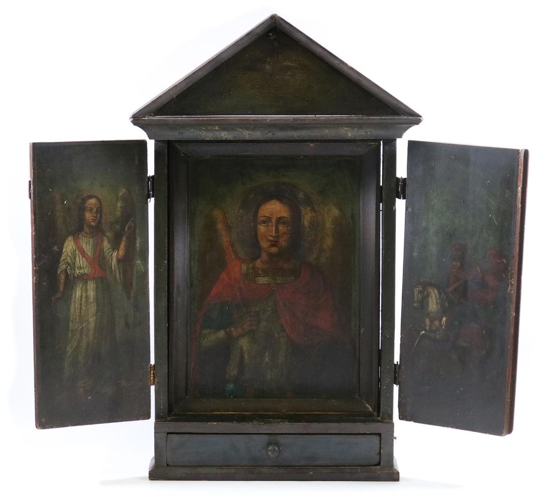 Große Abbildung Nr.3: 140-3282 Hausaltar Tryptichon.: (Skulpturen - Plastiken, Religiöse Volkskunst)