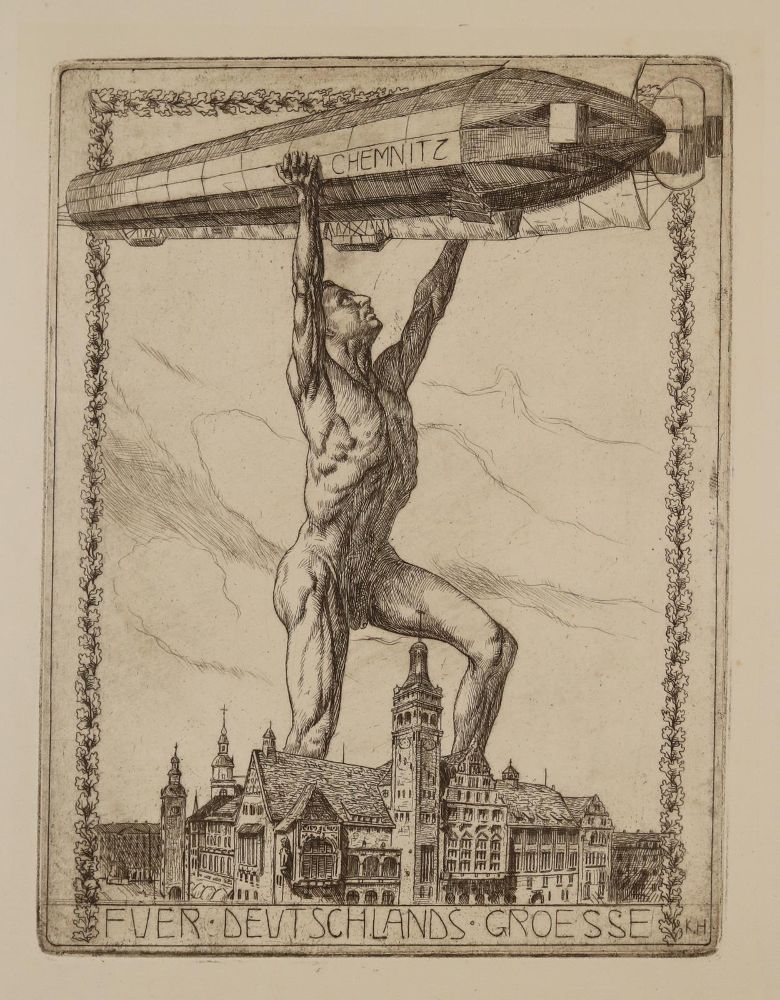 Große Abbildung Nr.1: 140-3763 Karl Hänsel: (Künstlergraphik, Aeronautik, Zeppelin)