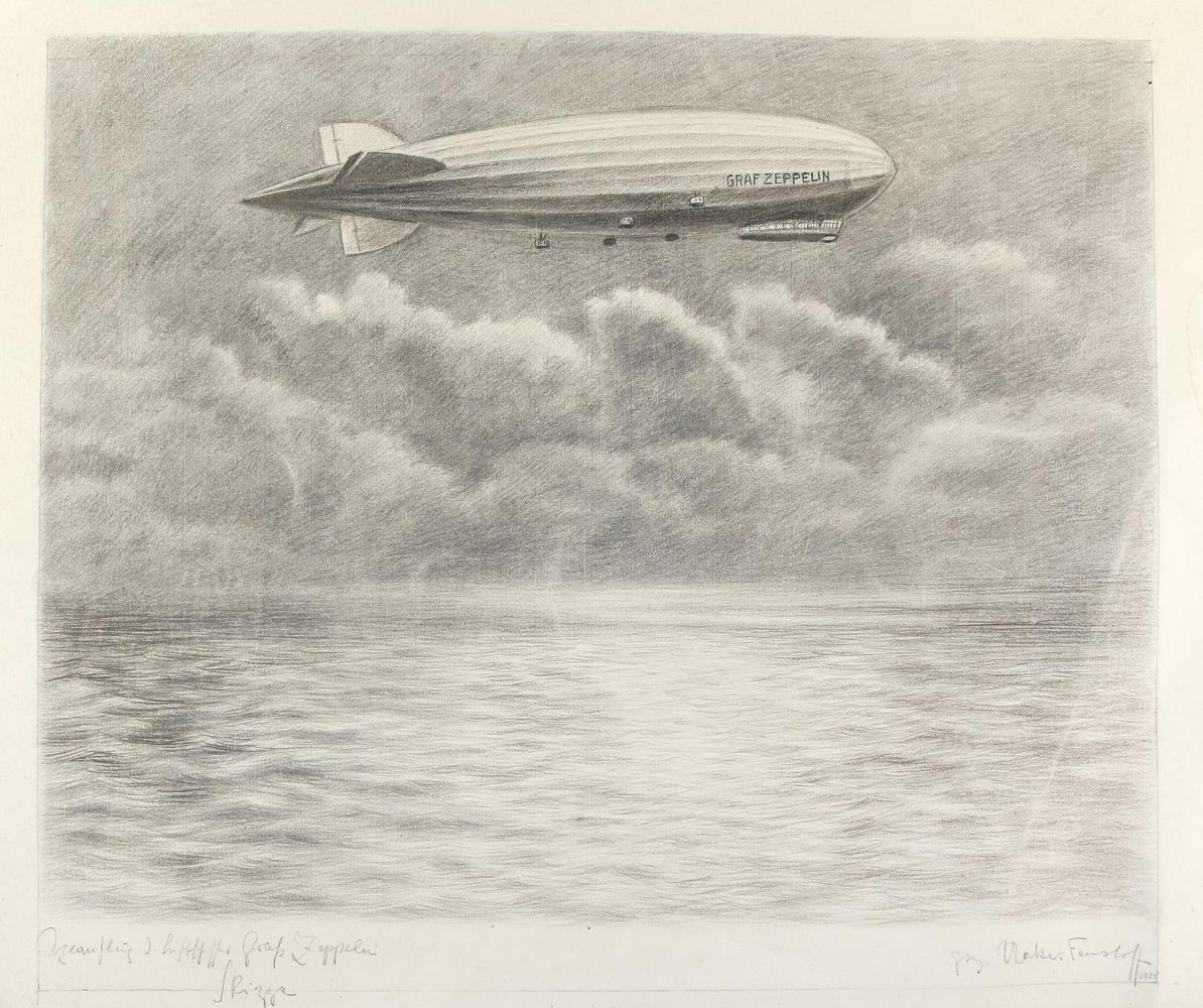 Große Abbildung Nr.1: 140-3765 Uecker-Fensloff, Arthur: (Künstlergraphik, Aeronautik, Zeppelin)