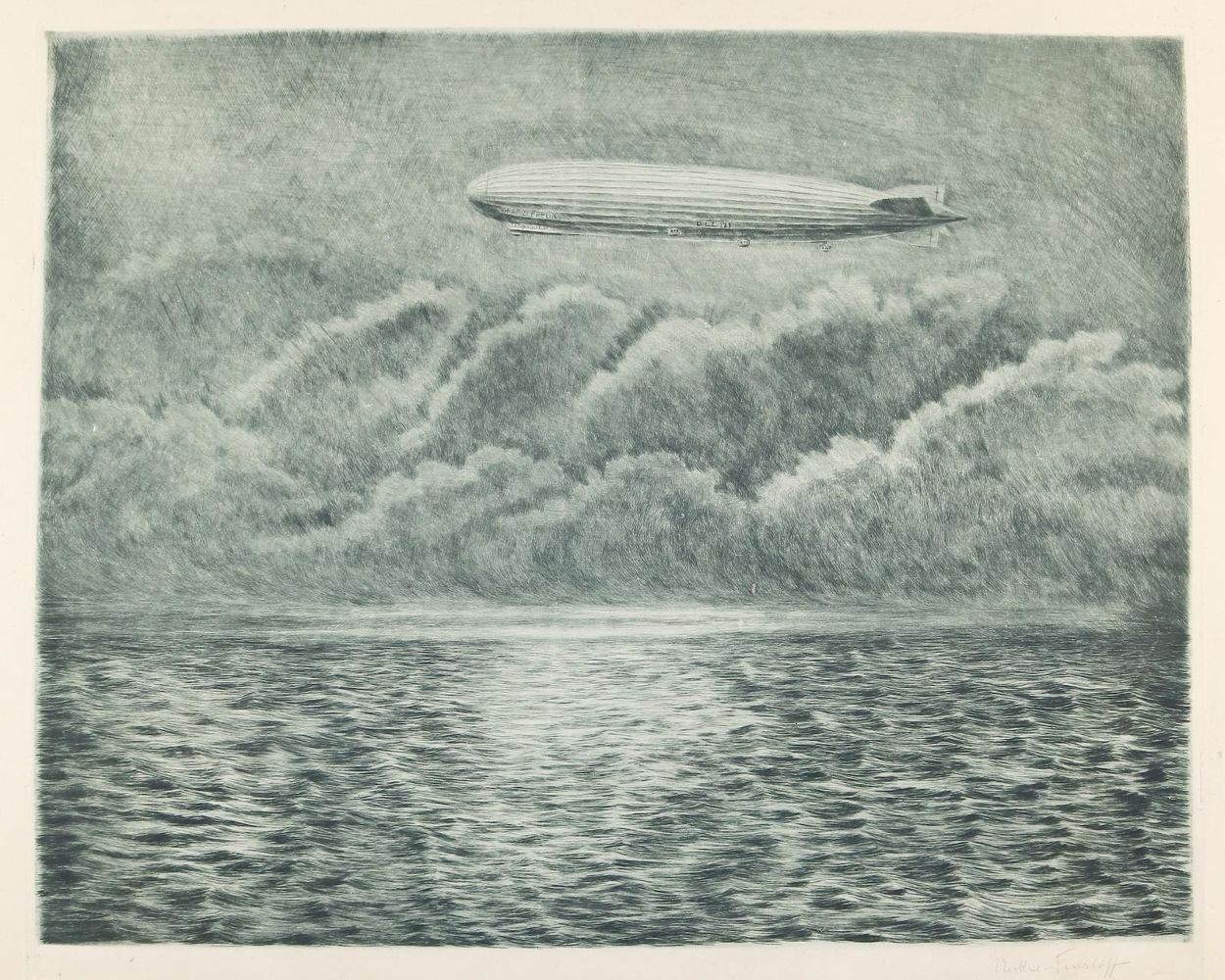 Große Abbildung Nr.2: 140-3765 Uecker-Fensloff, Arthur: (Künstlergraphik, Aeronautik, Zeppelin)