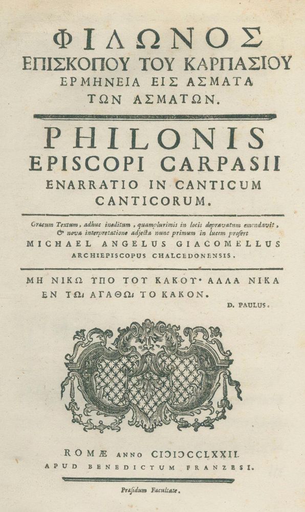 Große Abbildung Nr.1: 140-512 Philo Carpasianus.: (Alte Drucke, Handschriften und Theologie)