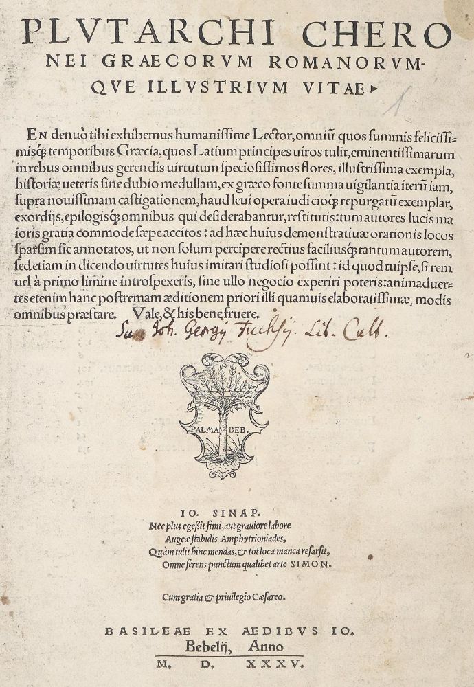 Große Abbildung Nr.1: 140-522 Plutarch.: (Alte Drucke, Handschriften und Theologie)