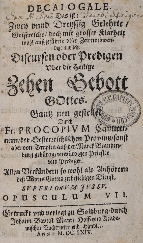 Große Abbildung Nr.1: 140-532 Prokop von Templin,F.: (Alte Drucke, Handschriften und Theologie)