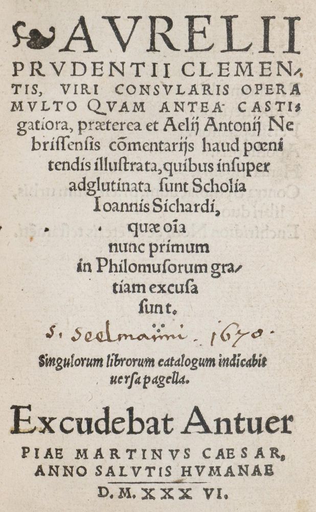 Große Abbildung Nr.1: 140-536 Prudentius,C.A.: (Alte Drucke, Handschriften und Theologie)