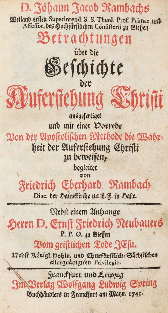 Große Abbildung Nr.1: 140-542 Rambach,J.J.: (Alte Drucke, Handschriften und Theologie)
