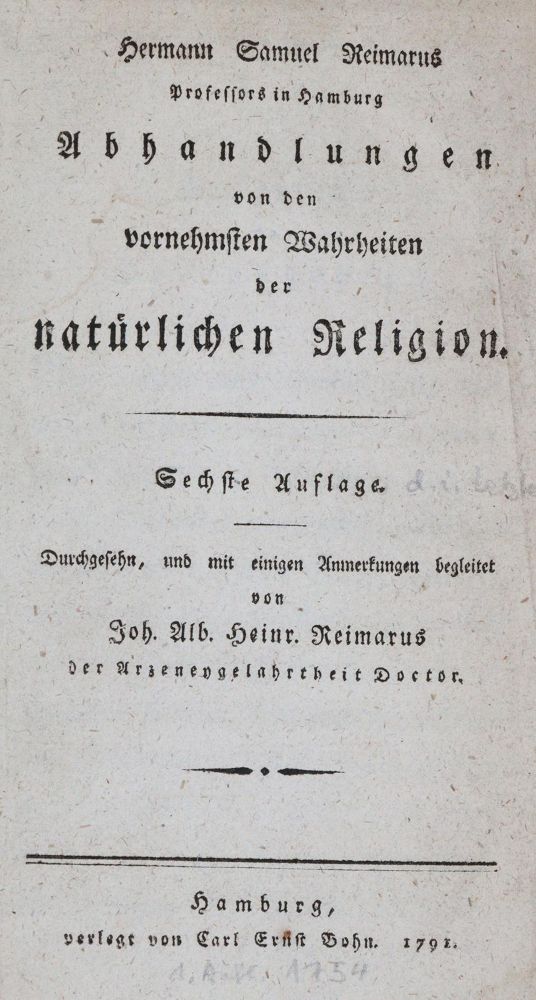 Große Abbildung Nr.1: 140-545 Reimarus,H.S.: (Alte Drucke, Handschriften und Theologie)