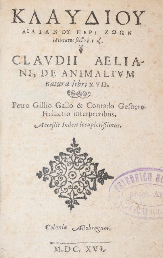 Große Abbildung Nr.1: 140-6 Aelianus,C.: (Alte Drucke, Handschriften und Theologie)